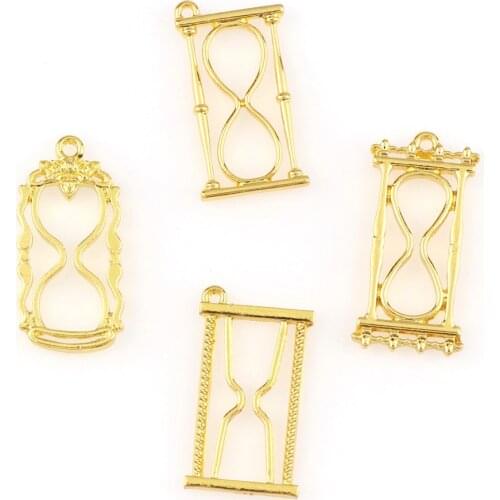 2PC Gold Color 4 Mix Style Time Hourglass Metal Frame Pendant Charm Bezel Setting Cabochon Setting UV Resin Charm