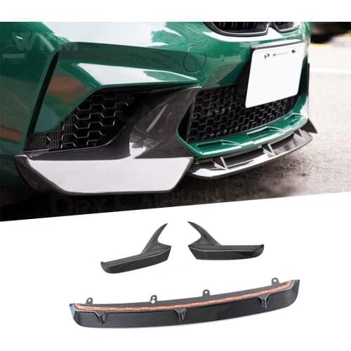 3Pcs Carbon Fiber Material Car Front Bumper Lip Chin Spoiler with Splitters For BMW 2 Series F87 M2 M2C Competition 2018 - 2020
