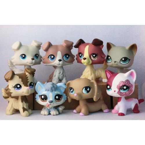 (8pcs Pets Toys)Pet Shop Short Hair Cats Collie Husky Sausage Dog Rare Figures Collection With Random 7PC Accessories Kids' Gift