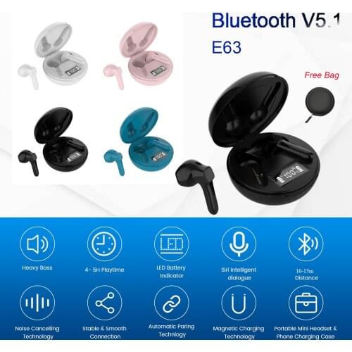 Wireless Tws Fone Bluetooth Earbuds Earphone Touch-controlled V5.1 Small E63