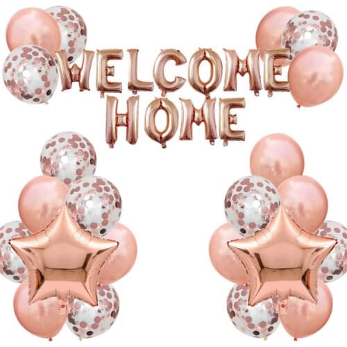 Welcome Home Letter Balloon Banner with Star Sequin Balloons for Home Family Party Decorations