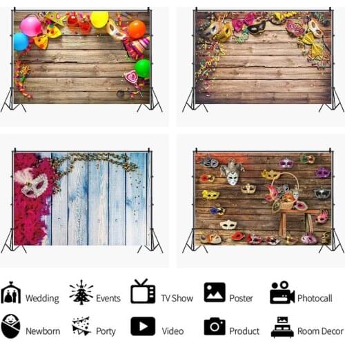 Carnival Wooden Plank Mask Theme Party Backdrop Festival Field Decoration Photography Photos Customized Child Vinyl Background