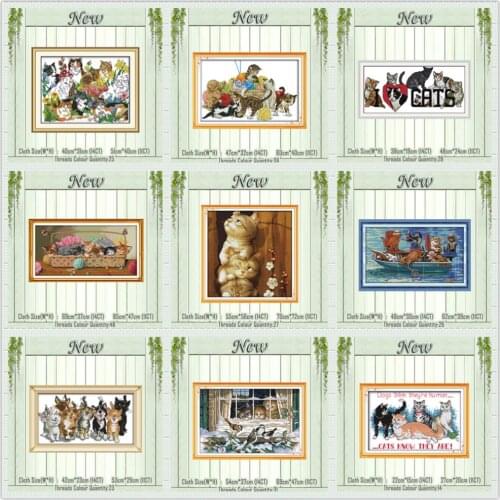 Eight Cats Newborn kittens painting counted printed the canvas DMC 11CT 14CT Cross Stitch kits needlework Set embroidery animals