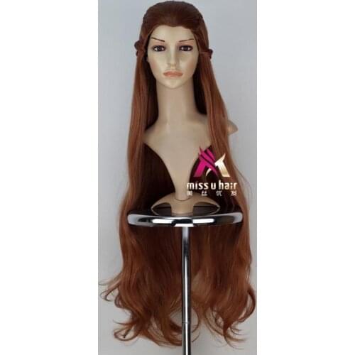 Elf Tauriel Brown 100cm Long Braided Wavy Heat Resistant Synthetic Hair Cosplay Accessories Halloween Party+Free Wig Cap