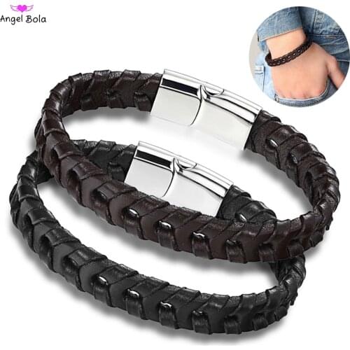 Leather Buddha Bracelet Casual Accessories Atmospheric Birthday Gift for Men Stainless Steel Magnetic Buckle Bracelet Jewelry