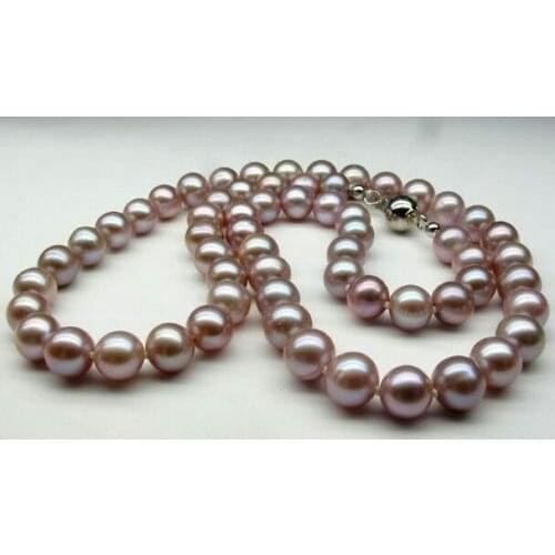 9-10MM NATURAL SOUTH SEA GENUINE GOLDEN PURPLE ROUND PEARL NECKLACE 18"