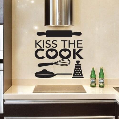 Kitchen Decor Kiss The Cook Quote Wall Stickers Dining Room DIY Removable Wall Decal Kitchen Wall Art Mural Home Vinyl Art AY978