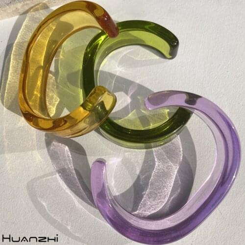 Summer New Colorful Acrylic Resin Geometric Irregular Opening Bracelet Transparent Bracelet for Women Girls Jewelry HUANZHI 2021