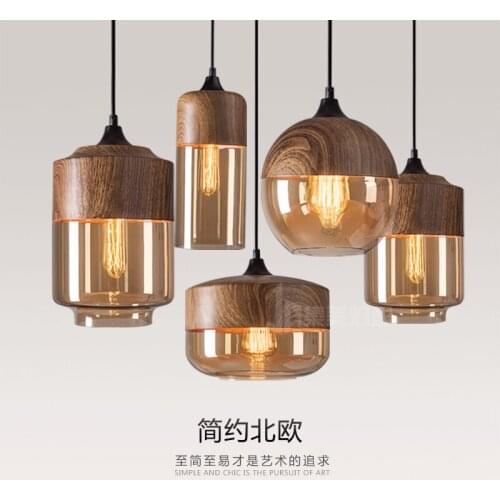 Loft retro iron wood glass pendant light for bar dining-room sitting room personality droplight