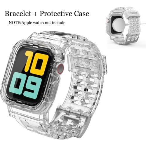 Transparent Strap for apple watch band 44mm/42mm silicone bracelet+Protective case watchband for iwatch apple watch 6 SE 5/4/3/2