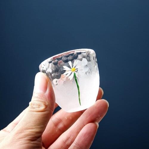 Hand-painted small daisy glass wine set, liquor cup, household small liquor glass, sake pot