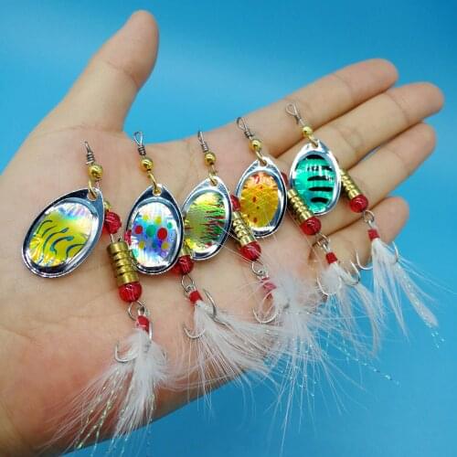 HOOFISH 5pcs/Lot Fishing Spoon Spinner Bait 4.5g/6.5g Metal Bait Artificial Wobblers CrankBaits with Feather Hook
