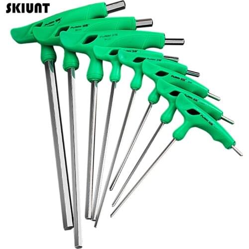 SKIUNT 8Pcs Hex Wrench T Type Universal Double End Spanner CR-V Ball-end Allen Key Set For Bicycle Accessories Repair Hand Tools
