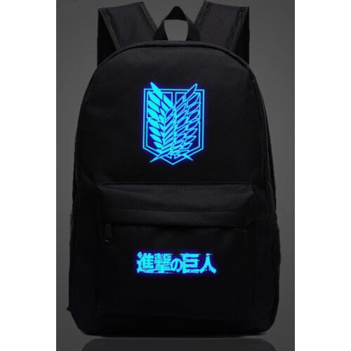Japan Anime Attack on Titan Zipper Luminous Backpack Student School Bag Travel Galaxy Rucksack Outdoor Sport Bag Glow in Dark