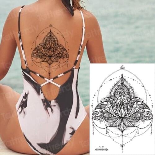Tattoo back black henna tattoo stickers bikini mandala lotus tattoo bracelet necklace sternum temporary tattoo sticker indian