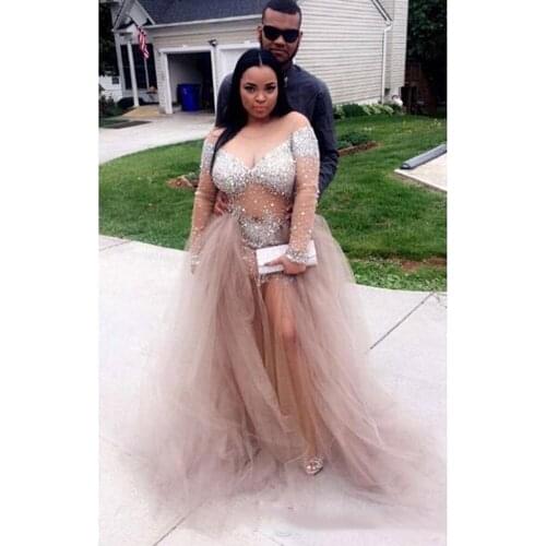 2019 a line beaded Deep V-neck tulle plus size special occasion dresses floor length long sleeves mother of the bride gowns prom