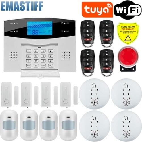 Tuya Smart Alarm System WIFI Burglar Alarm Smart Home GSM Alarm System with Color LCD Display Home Security Smoke Motion Sensor