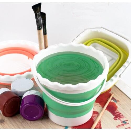 2.6 L Square Round Bucket Folding Pen Washing Buckets Outdoor Wash Container Sketching Silicone Paint Cups Brush Pen Holder