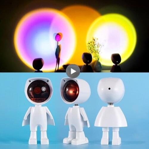 Sunset Rainbow Projector Night Lights Robot Design Novelty Lighting Usb Bedside Table Lamp Bedroom Coffee LED Atmosphere Light