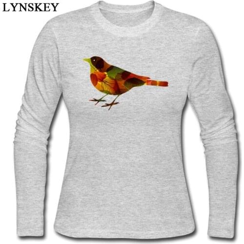 Women T Shirts Print Long Sleeve Summer Autumn Tops Shirt Fitted Crew Neck 100% Cotton Tee Shirt Animal Birds T-Shirt