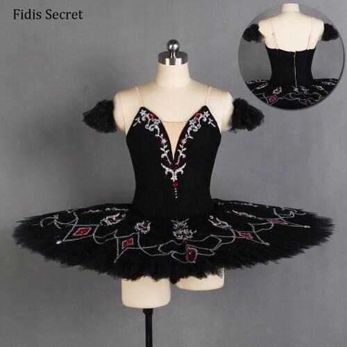 Women Professional Pancake Ballet Tutu Overlay W/Silver Trim For Black Swan Costumes,Girl Ballerina Stage Performance Dance Wear