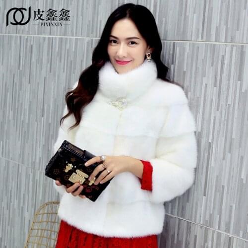 Womens full pelt real mink fur coat short design jacket female winter fur outerwear nine quarter sleeves