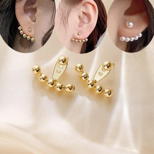 Womens New Fashion Ball Bead Back Stud Earring Five Shiny Beads Circle Golden/White Female Piercing Earring Accessories Gifts