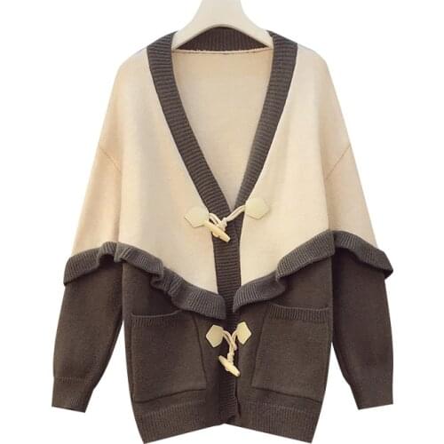 Women Sweaters Winter Colorful Patchwork Knitted Cardigans Plus Size Loose Sweater Coats 2020 Knitwear Ropa Mujer Jumper W063