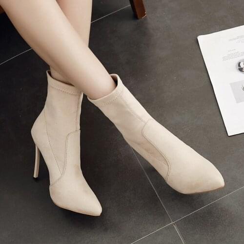 New Autumn Winter Suede Womens Boots Pointed Toe Super High Heel Woman Shoes Fashion Ladies Ankle Boots Zapatos de mujer