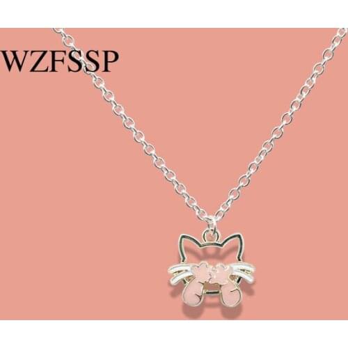WZFSSP Women Necklace Cute Blindfold Cat Pendant Necklaces Alloy Enamel Fashion Trendy Jewelry EGirl Gifts Party New N0007