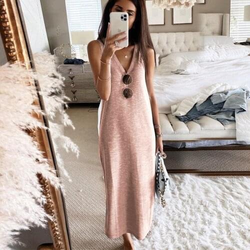 Summer Dress Women 2021 Spring Maxi Casual Dress V-Neck Sleeveless Bodycon Dress Robe Femme Vestido 2021