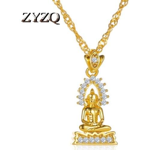 ZYZQ Thailand Copper Gold Plated Buddha Statue Pendant Necklace Nepal Buddhist Believers Men and Women Pendant Jewelry