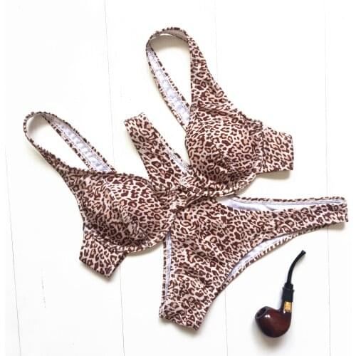 2019 Women Sexy Bikini Set Lace Up Floral Print Bandage Swimsuit High Waist Thong Brazilian Biquini swimwear Summer Beach Wear