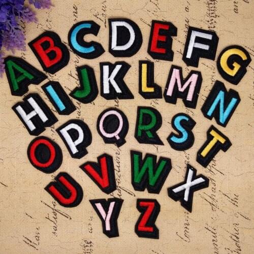 26 English Letters Embroidery Iron on Patches Small Alphabet A-Z Name Bagde Colorful Cartoon Cloth Bag Decoration Stickers