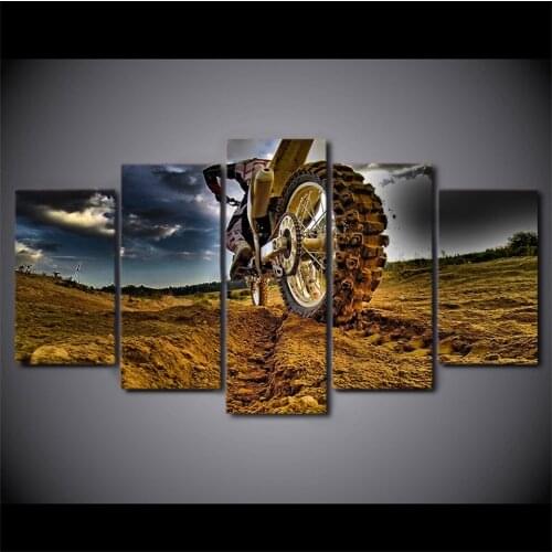 5 Panel Cross-Country Motorcycle Modern Modular HD Printed Posters Pictures Decor On Canvas Wall Home Frame Bedroom Art Painting