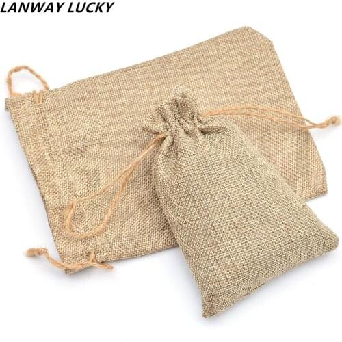 Large Natural Jute Pouch Drawstring Bags Shoes Scarf Clothes Sock Dress Storage Packaging Bag For Home Storage 20x25cm 50pcs