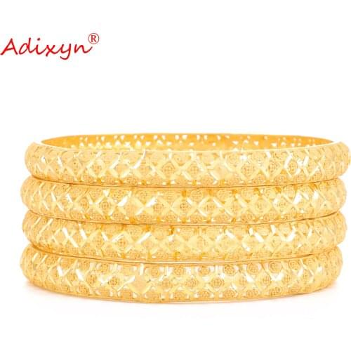 Adixyn 4PCS/LOTS Ethiopian Dubai 24k Gold Color Bangles for women African/India Bride Wedding Jewelry Bracelet Gifts