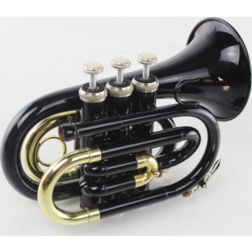 B Flat Pocket Palm Trumpet Instrument Black Lacquered gold key Brass Beginner Instrument Music Instrument BS07