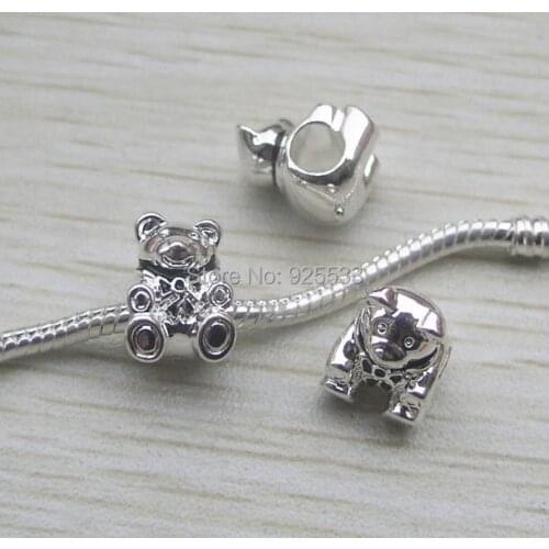 Free shipping 10pcs black bear shape silver plated alloy big hole charms beads fit European bracelet DIY
