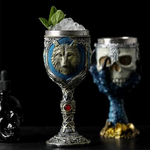 Wolf Resin Stainless Steel Skull Goblet Retro Claw Wine Glass Gothic Cocktail Glasses Wolf Whiskey Cup Party Bar Drinkware