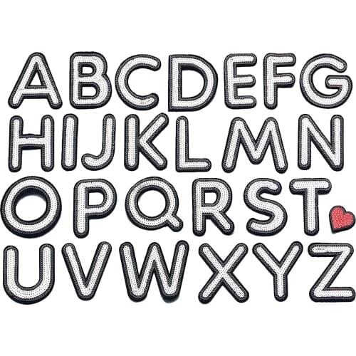 Letters A-Z Sequins Patch Stickers Affixed To Accessories Clothes Hole Patch Badge Heart Sticker for Cloth Iron on Patches