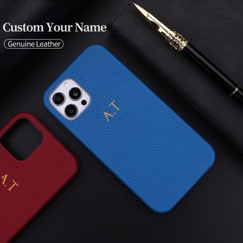 Personalization Initial Name Luxury Genuine Leather Custom Phone Case For iPhone 12 11 Pro X XR XS Max 7 8 Plus DIY Phone Cover
