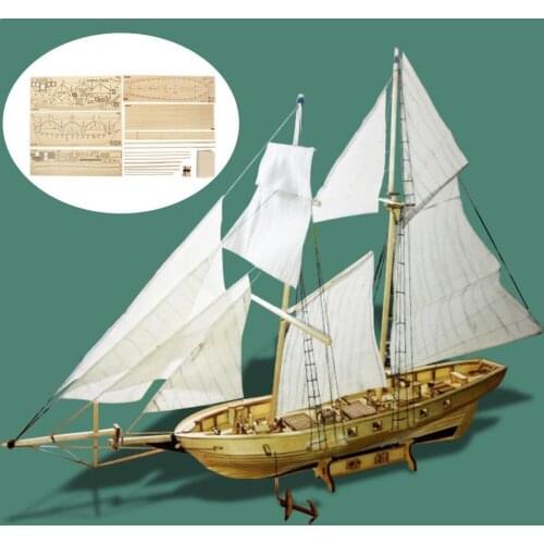 1:100 Harvey Sailboat Wooden Assembly Model DIY 3D Toys Boats Ancient Children Ship Handmade Kit Puzzle U9Q7