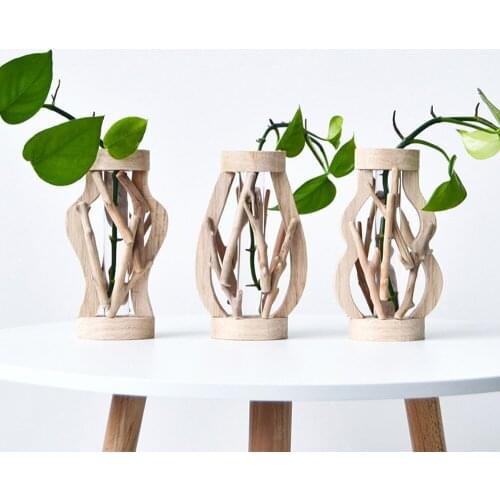 Creative wooden vase home Decoration Green Plant Hydroponic test tube container wood Vases home living room crafts ornaments