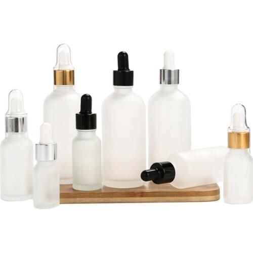 Frost Glass Dropper Bottle Silver Gold Black Lid Empty Cosmetic Packaging Container Vials Essential Oil Bottles 5ML-30ML 25pcs