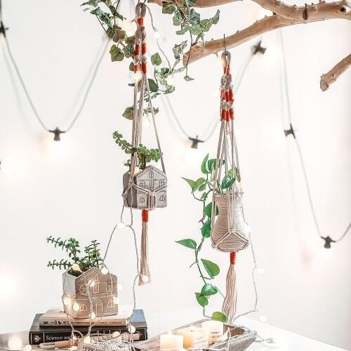 Tapestry Hanging Basket Green Plant Hanging Wall Flower Pot Bohemian Hand-Woven Net Pocket Flower Pot Balcony Decoration GT125