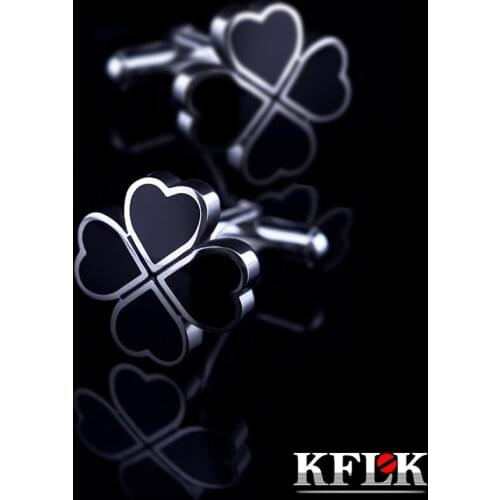 KFLK 2020 Luxury HOT shirt cufflinks for mens gift Brand cuff buttons Clover cuff links Black High Quality abotoaduras Jewelry