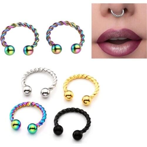 PiercingJ Fake Nose Ring Hip Hoop Septum Rock 4Colors Stainless Steel Magnet Nose Piercing Punk Piercing Body Jewelry Horseshoe