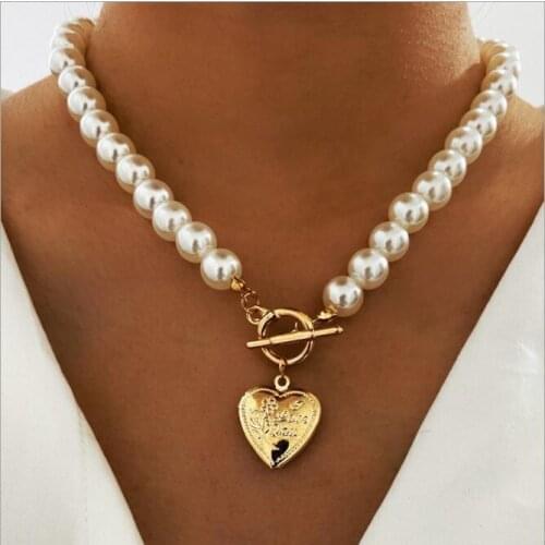 Luxury Round Big Pearl Heart Chain Choker Necklace for Women 2021 Trendy Geometric Adjustable Party Jewelry Accessories