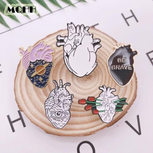Creative Skeleton Organs Heart Enamel Brooch Animal Cat Eye Rose Planet Alloy Badge Clothes Bag Pin Cartoon Jewelry Gift